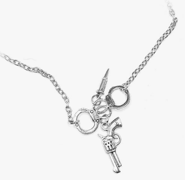 handcuff pistol bullet necklace